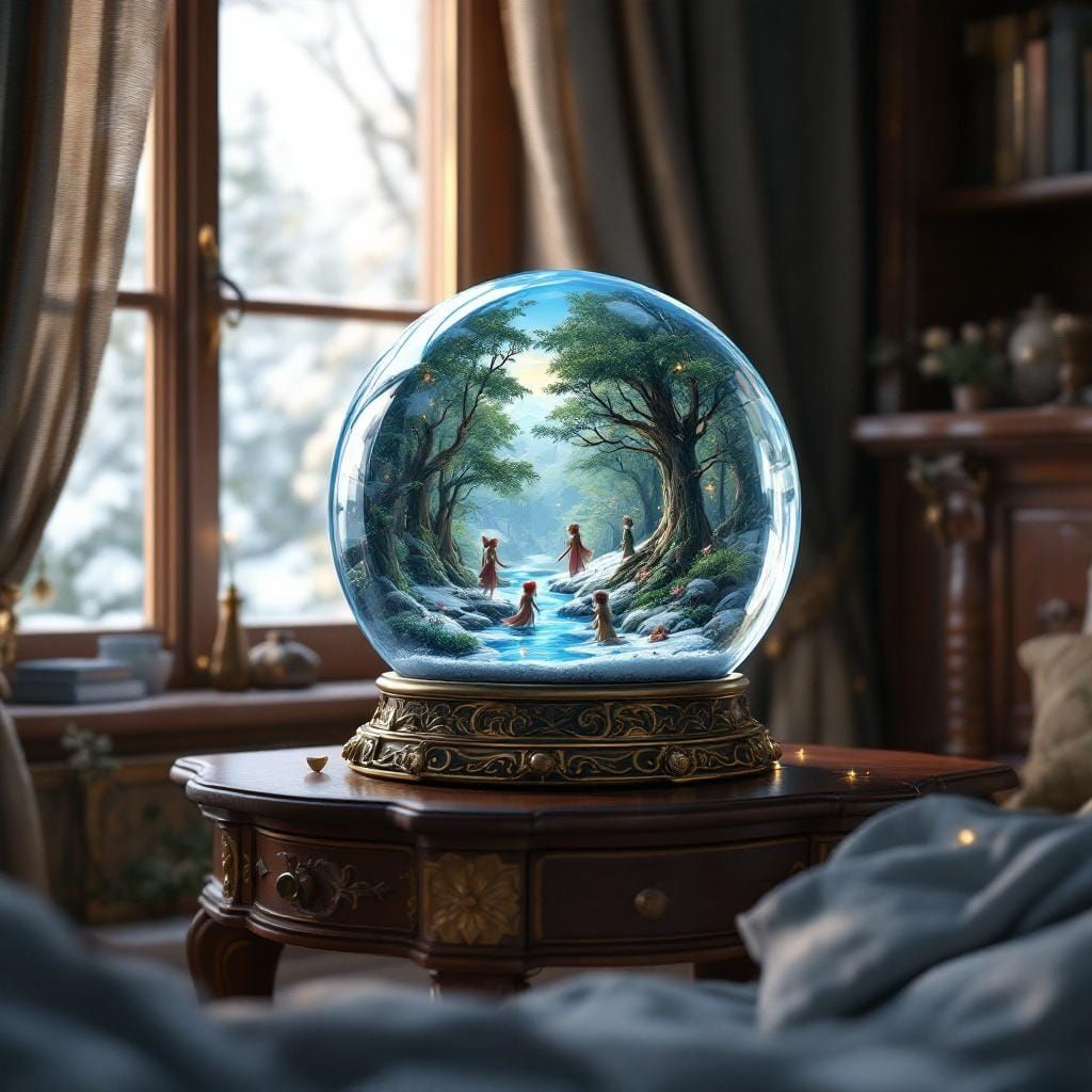 Fantasy Forest Snowglobe in Anime Art Style