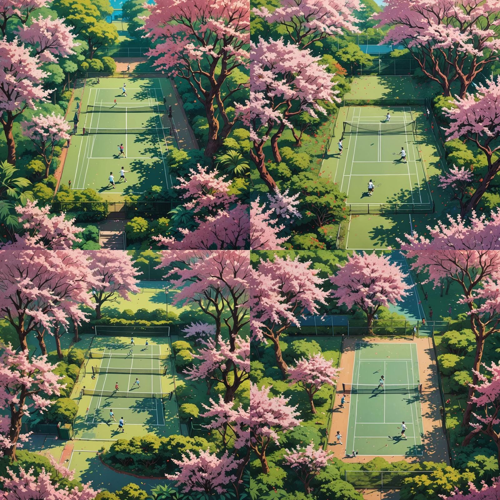 Jungle Tennis Court: Vibrant Anime Illustration