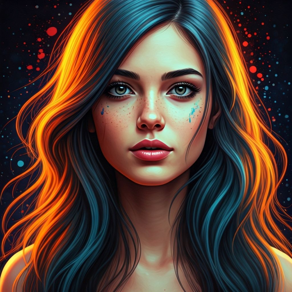 Vibrant Digital Painting of a Fantastical Young Woman