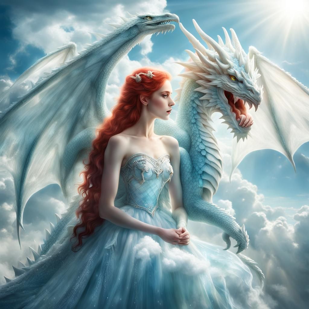 Ice Dragon Captures a Redhead Princess