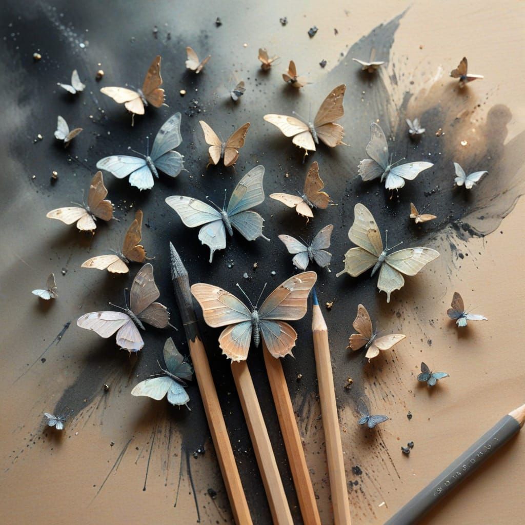 Butterflies Erupt From Pencil Tip in Whimsical Digital Art