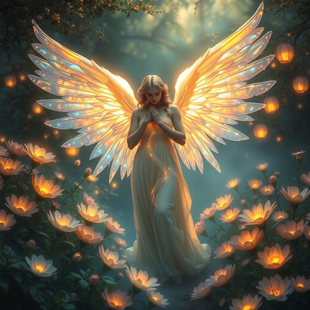 Angel of Ethereal Light in a Dreamlike Garden