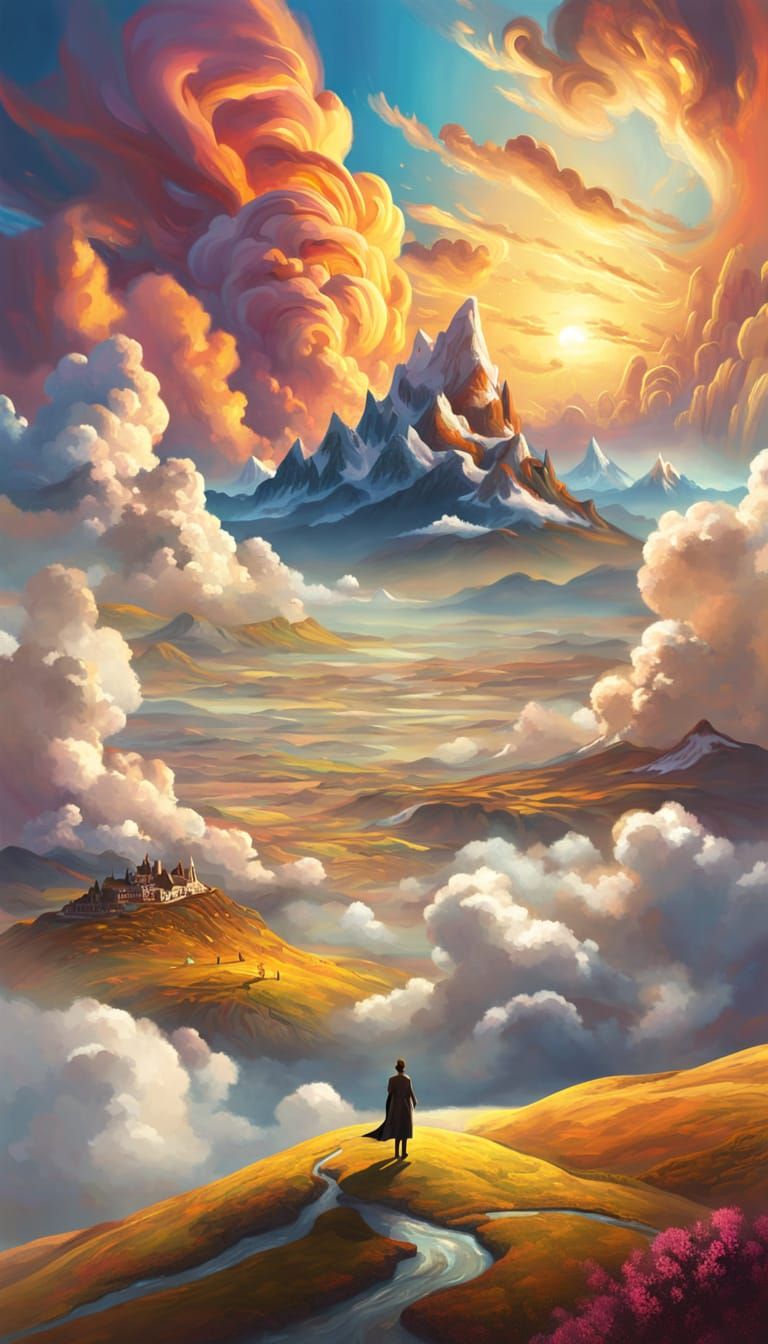Surreal Horizon: Dreamlike Landscape in Golden Light