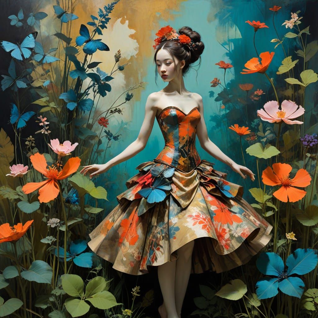 Ethereal Avant-Garde Muse in Vibrant Surreal Garden