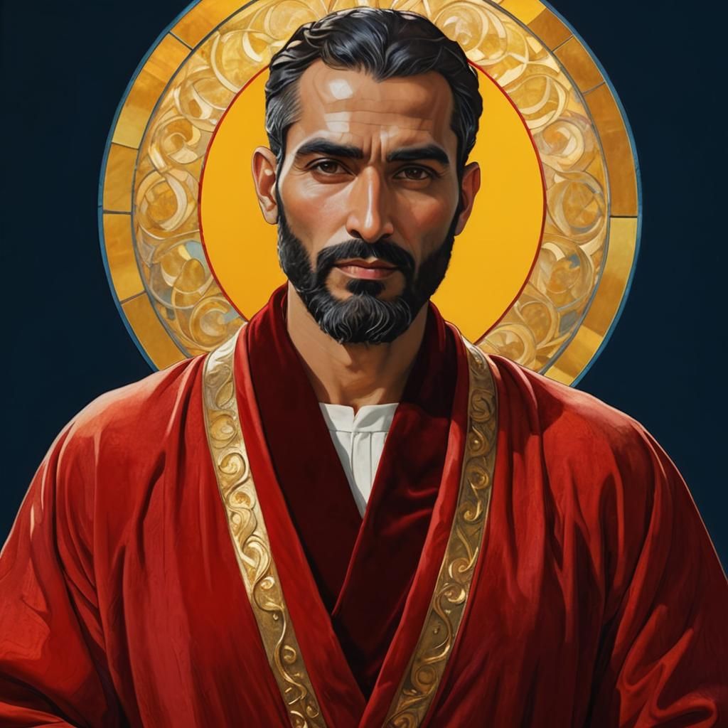 Arab Man Portrait in Art Nouveau Stained Glass