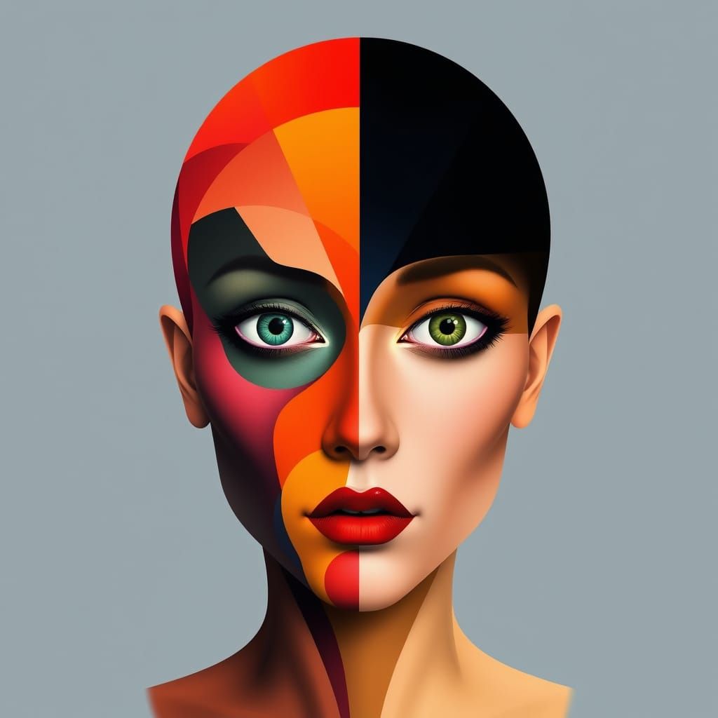 Surreal Futuristic Face in Geometric Abstraction