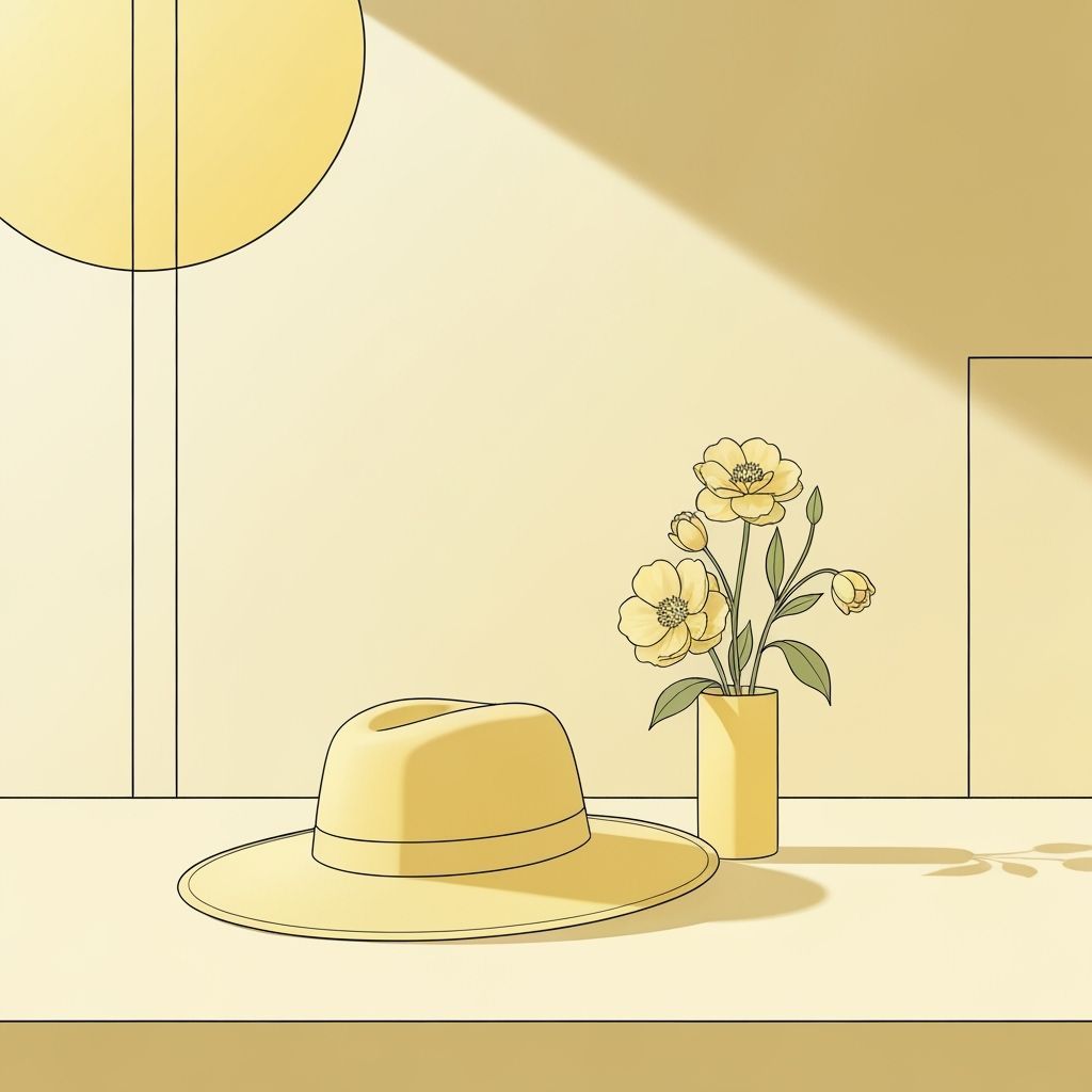 Elegant Hat and Flowers in Soft Yellow Digital Painting
