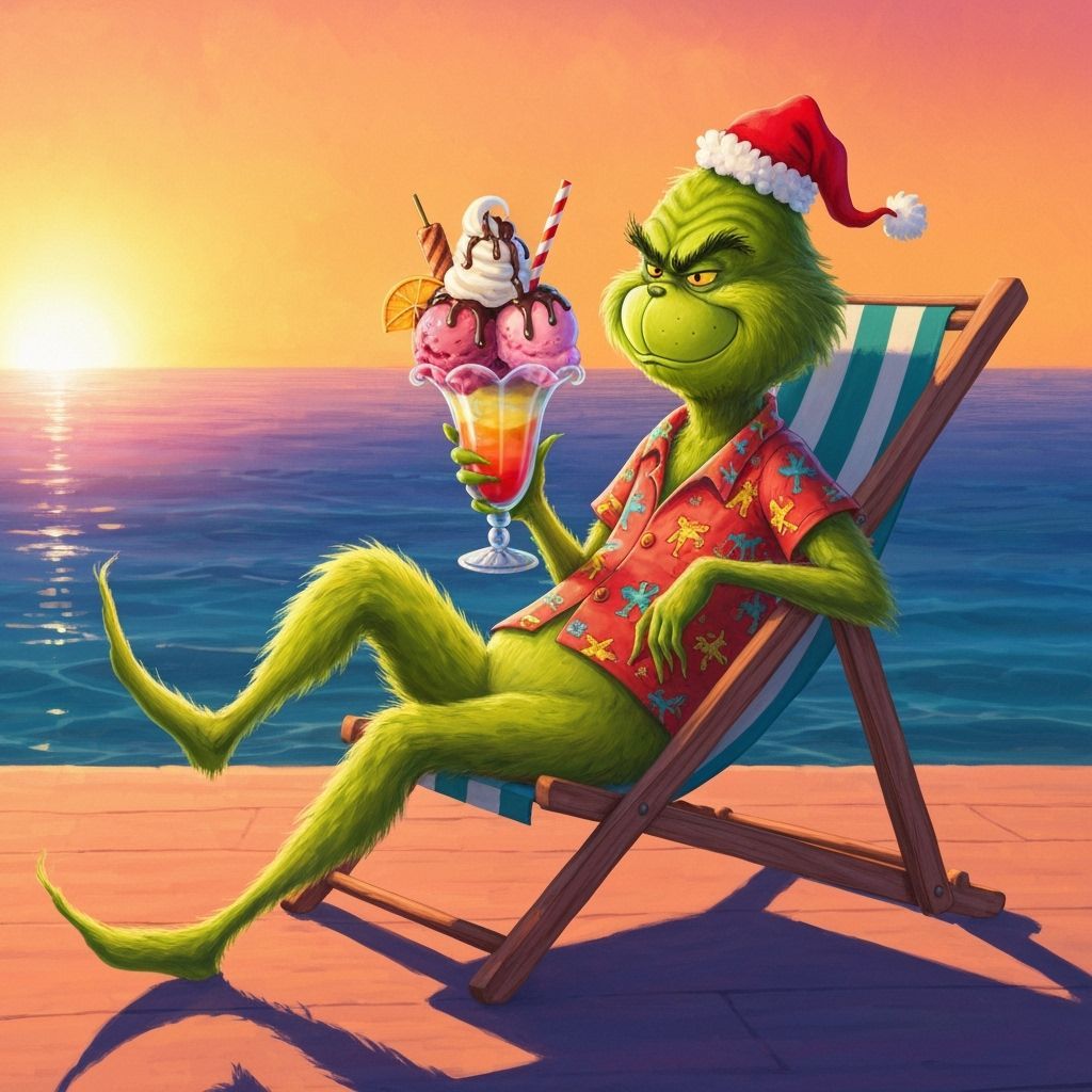 Grinch Enjoys Tropical Vacation by the Sea