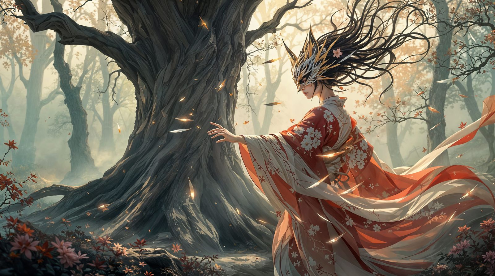 Surreal Anime Goddess Unleashes Mystical Blade Dance in Ethe...