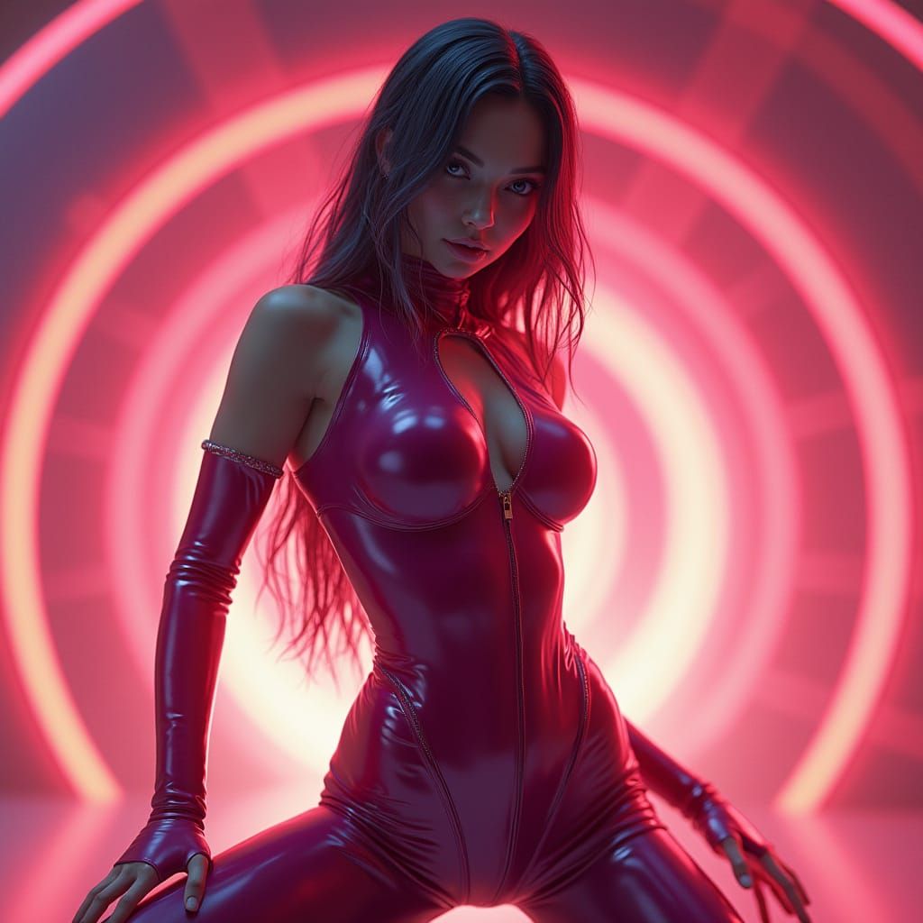 Heroic Girl in High-Gloss Latex Bodysuit, Cyberpunk Digital ...