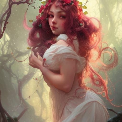 Strawberry Fairy Portrait in Hyperdetailed Style