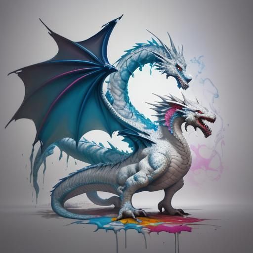 Realistic White Dragon in Graffiti Splash Art