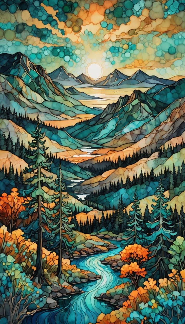 Sunrise Landscape with Impasto Alcohol Ink Technique