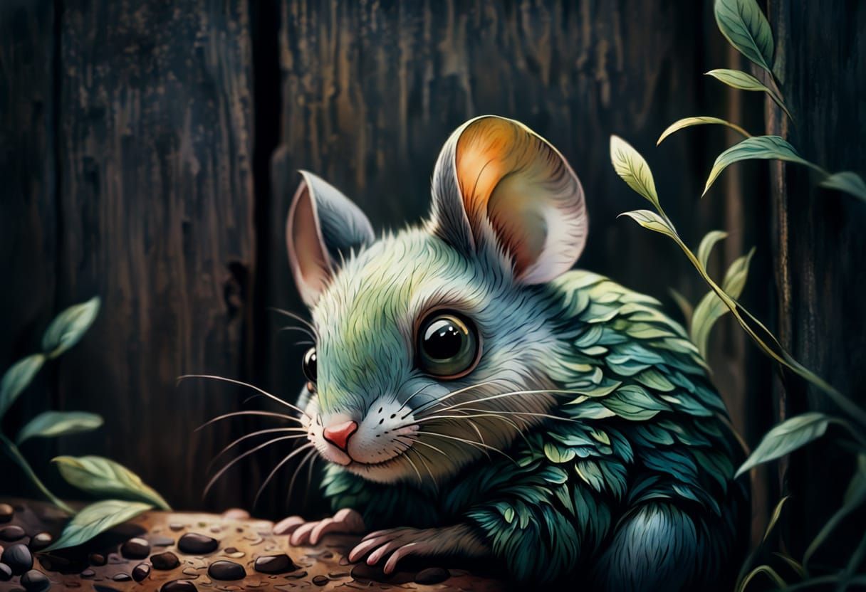 Shy Mouse Hiding in Watercolor Style