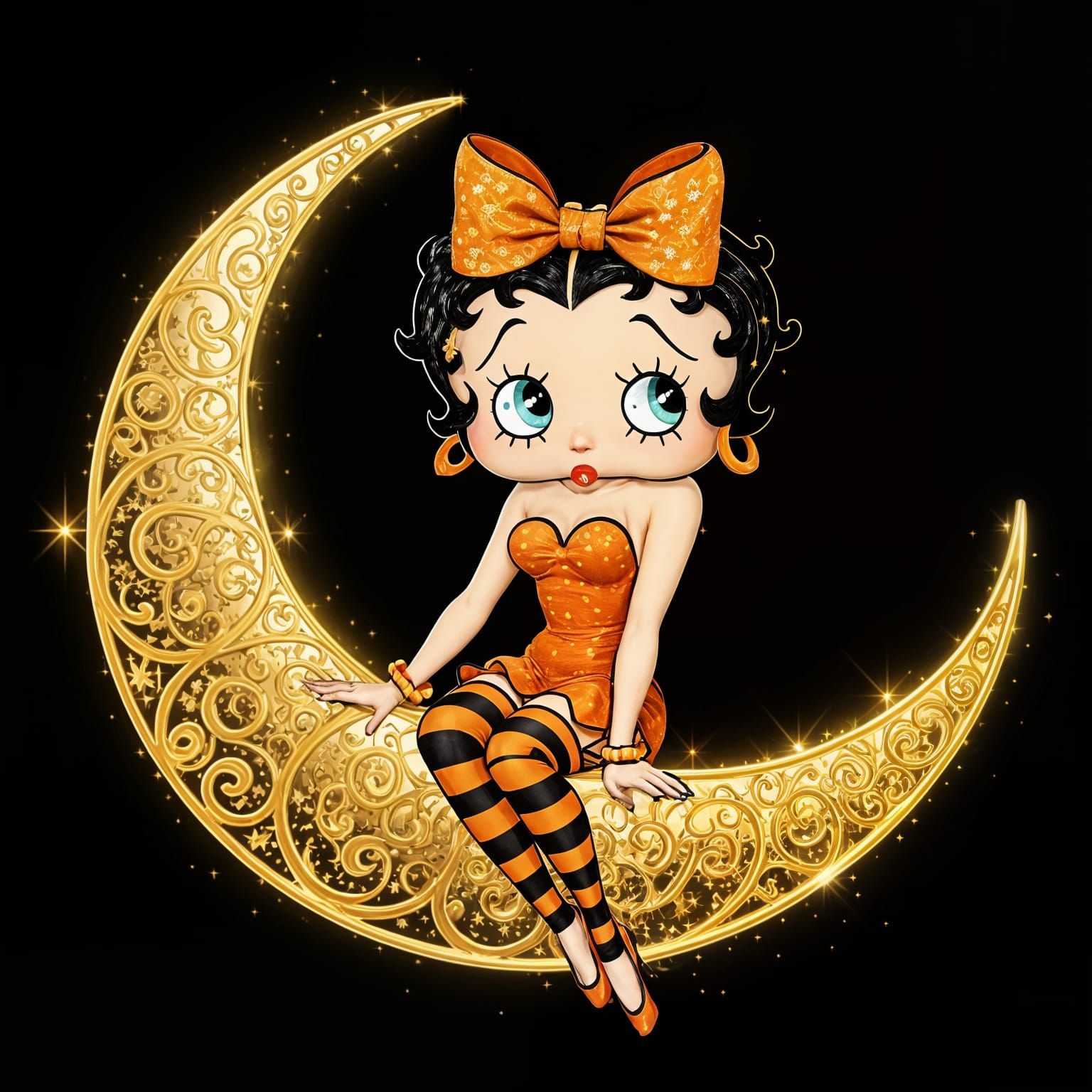Betty Boop on Crescent Moon with Gold Glitter