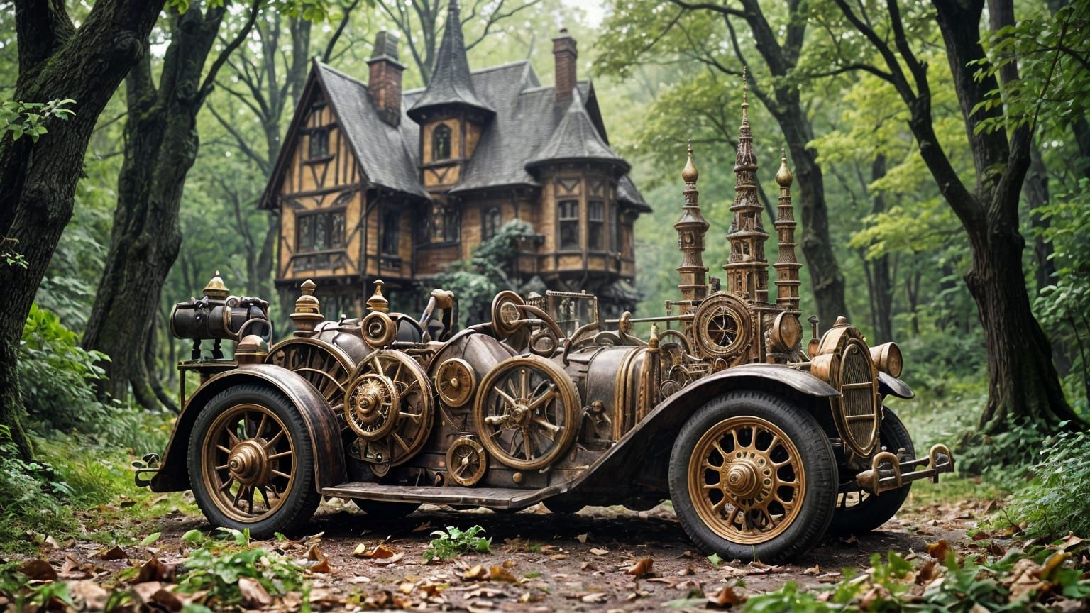 Steampunk Roadster by Elven Cottage in Forest