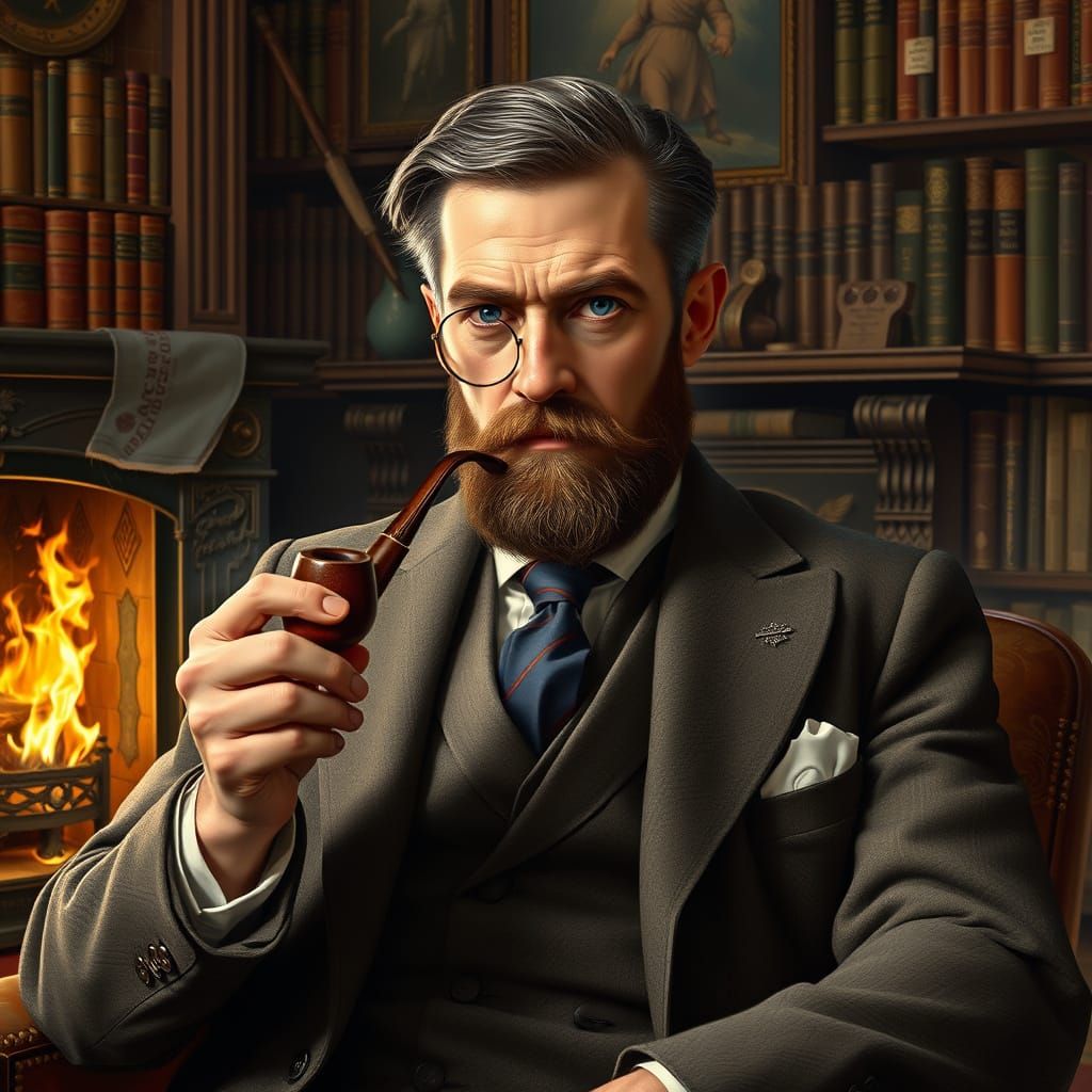 Distinguished Gentleman in Cozy Study as Photorealistic Port...