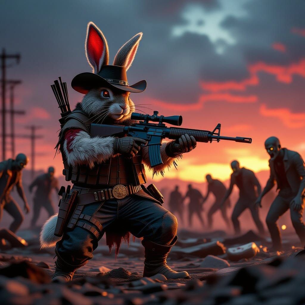 Armed Rabbit Cowboy Battles Zombies in Gritty 3D