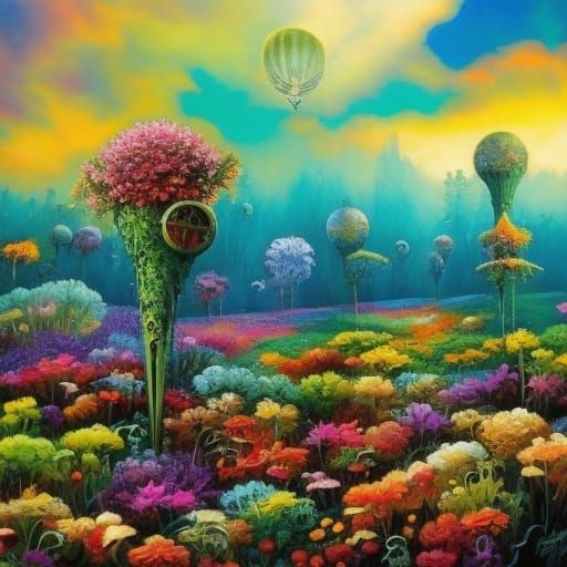 Floral Mixed Media Painting in Expressionist Style