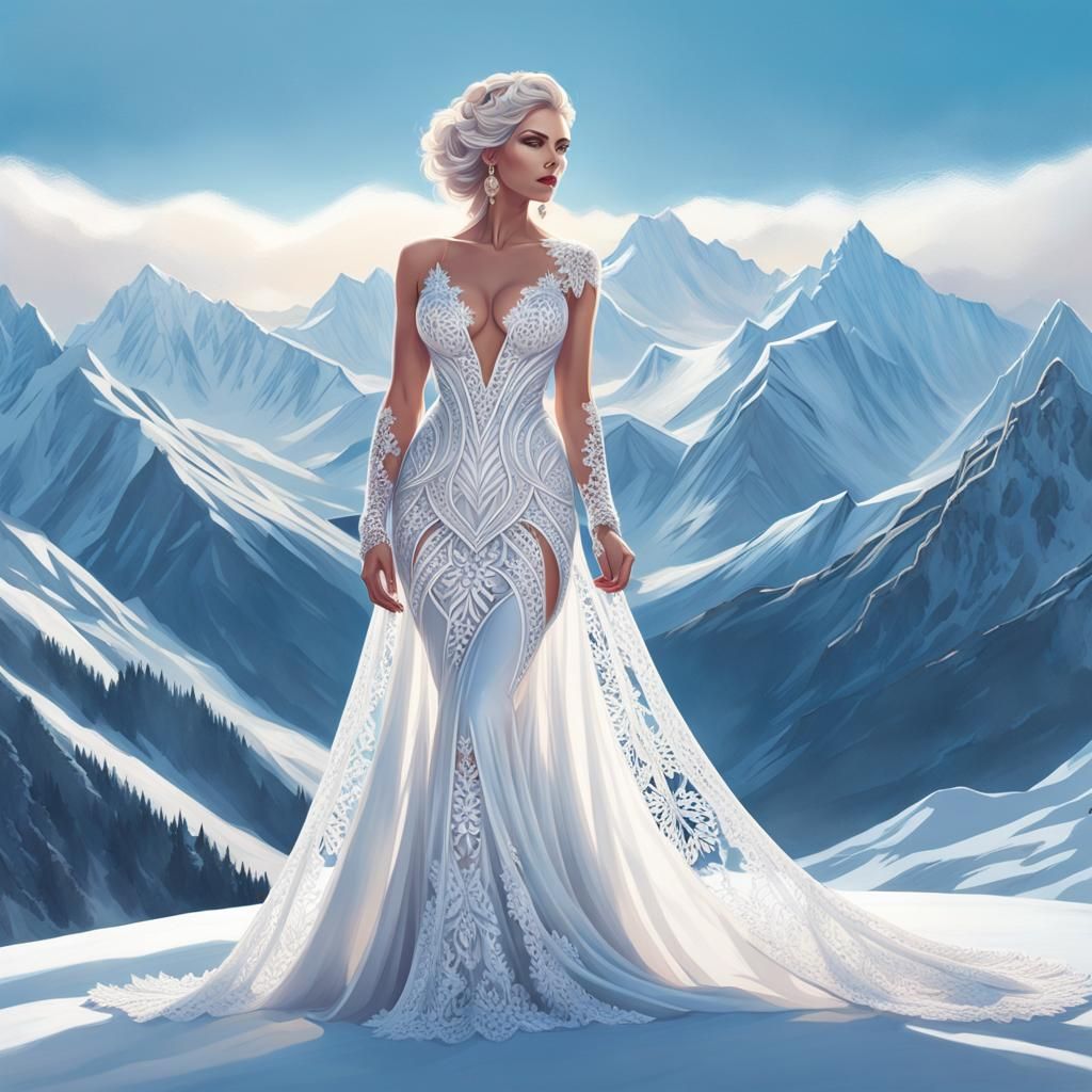 Leopard Woman in Snow Dress: Hyperdetailed Portrait