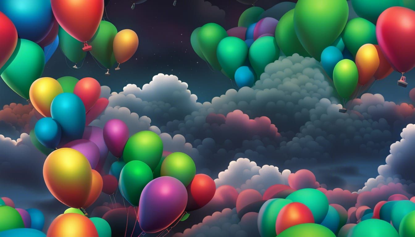 Rainbow Balloon Clouds in Dark Sky Illusion
