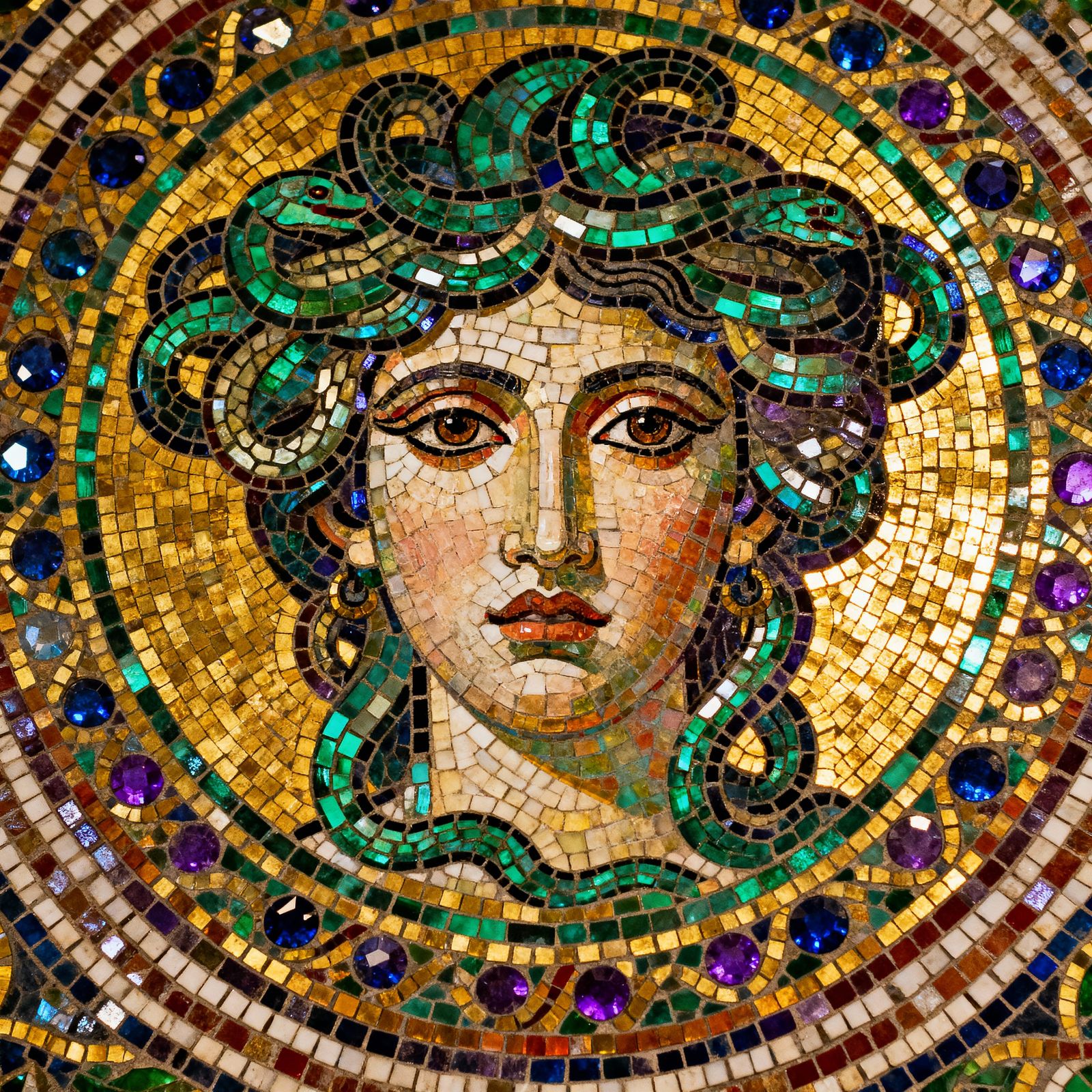 Serene Medusa Byzantine Mosaic Portrait