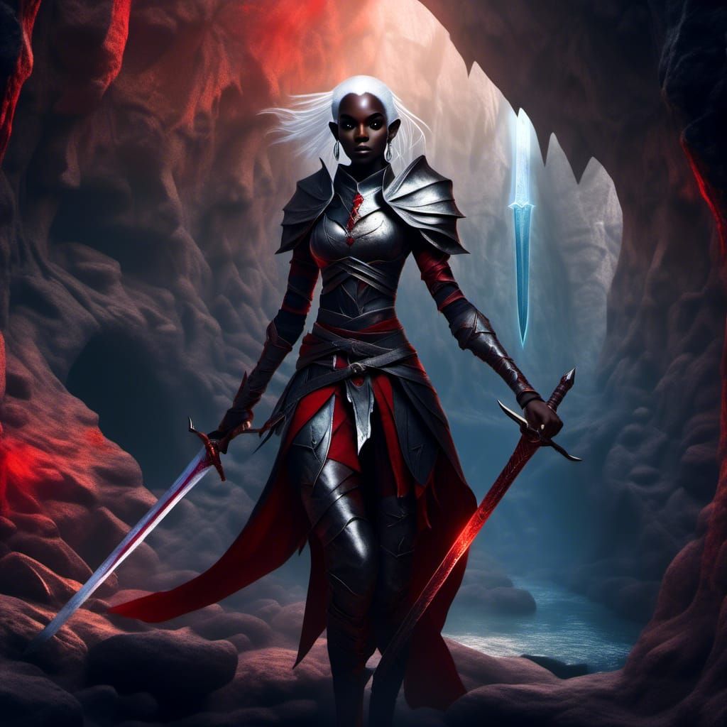 Dark Elf Cleric in Cave, Fantasy Concept Art