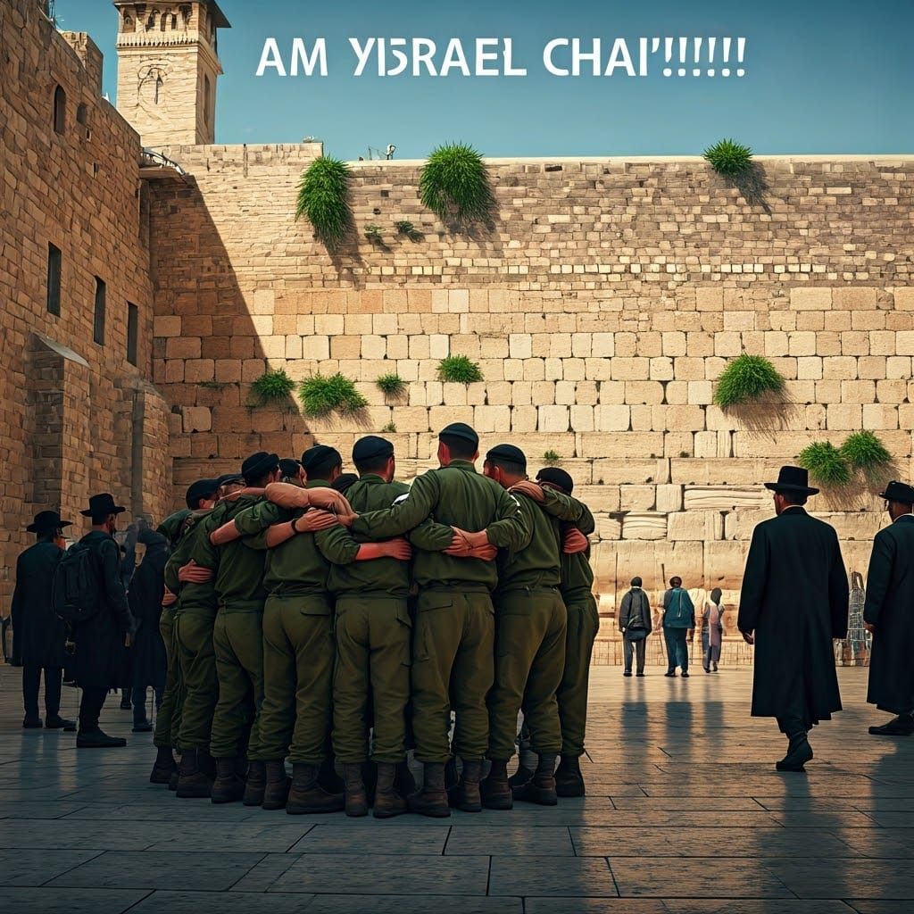 Soldiers Gather at the Western Wall in a Joyful Embrace