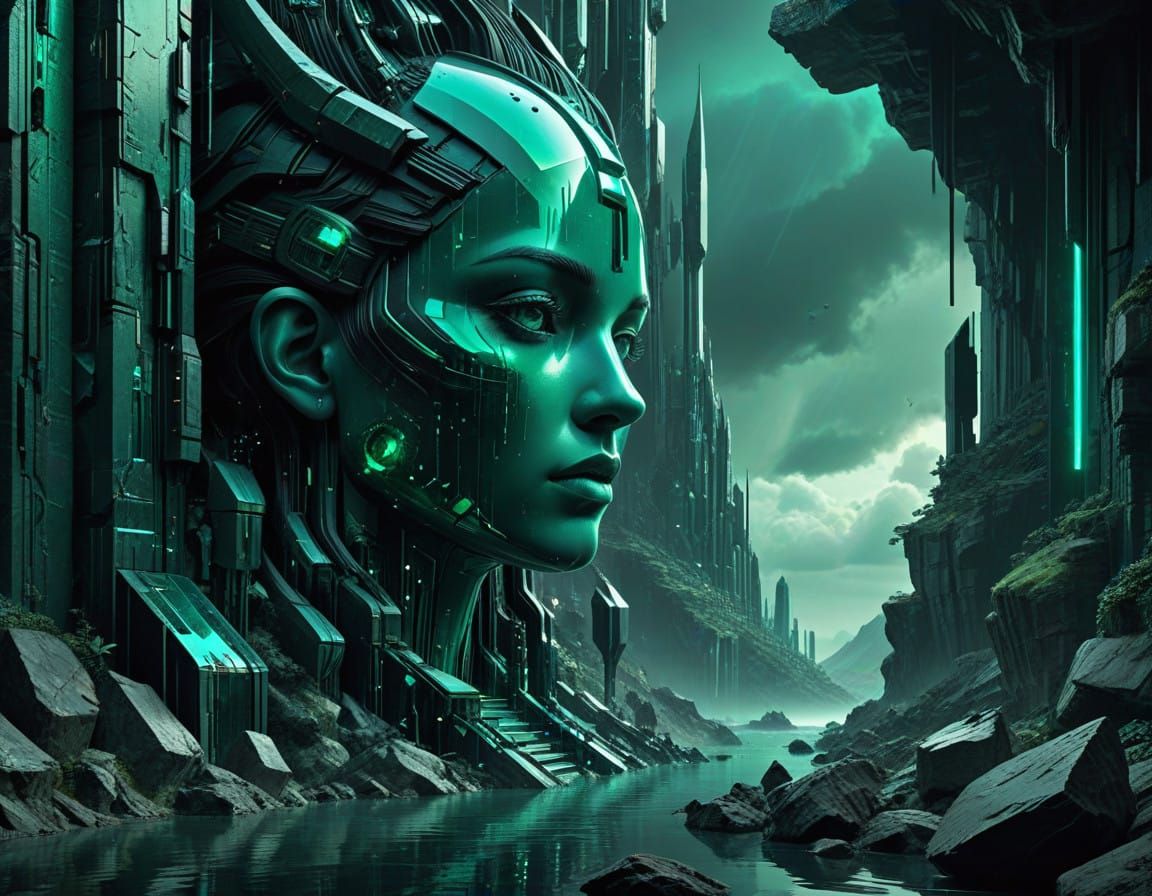 Ethereal Emerald Utopia in Majestic Primitivist Style