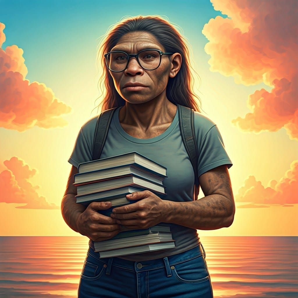 A Modern Neanderthal Scholar in a Sunny Landscape