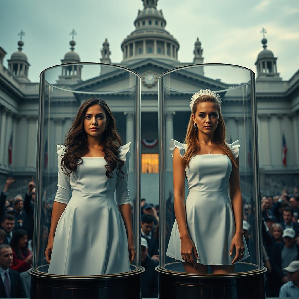 Dystopian Courtroom Condemnation in Film Noir Style