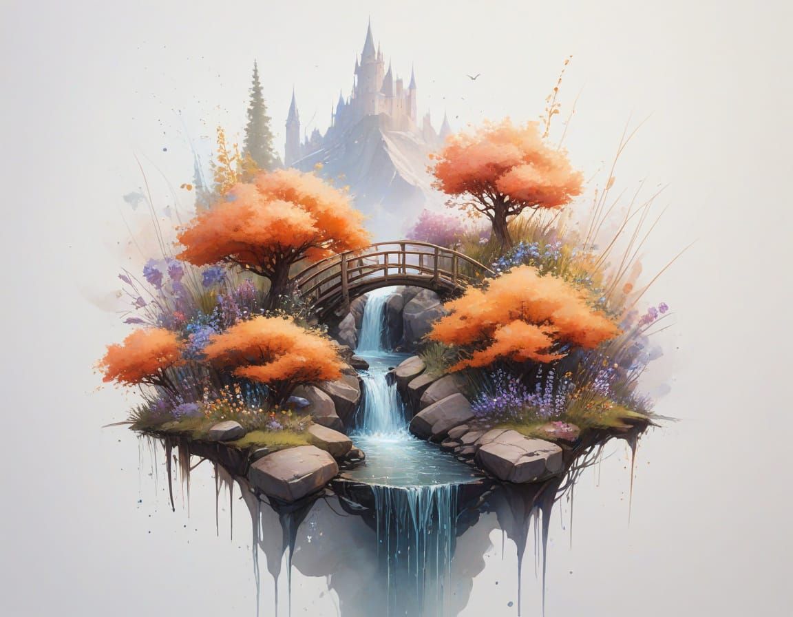 Unicorns by Stream in Dreamy Watercolor