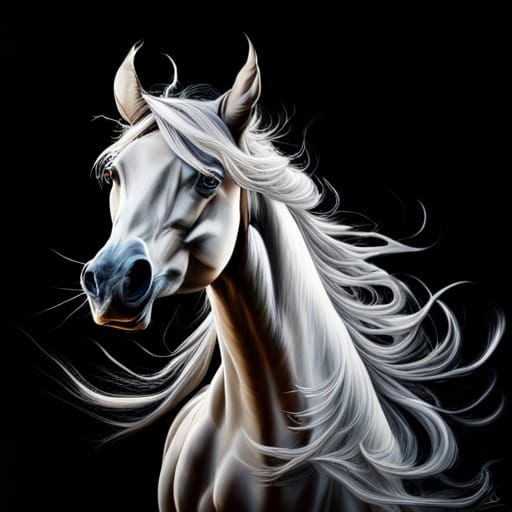 Hyperrealistic Arabian Horse Portrait with Flowing Mane