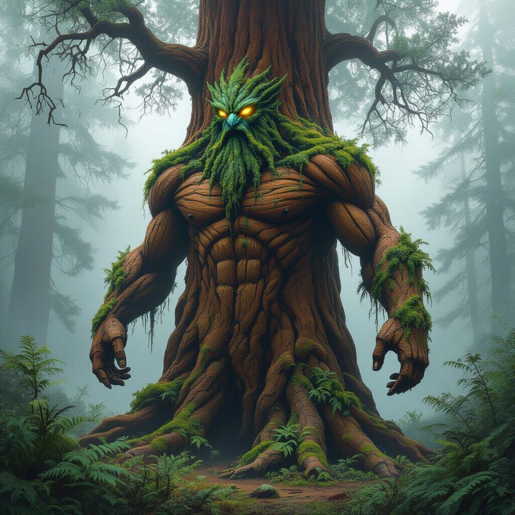 Redwood Tree Ent in Misty Forest