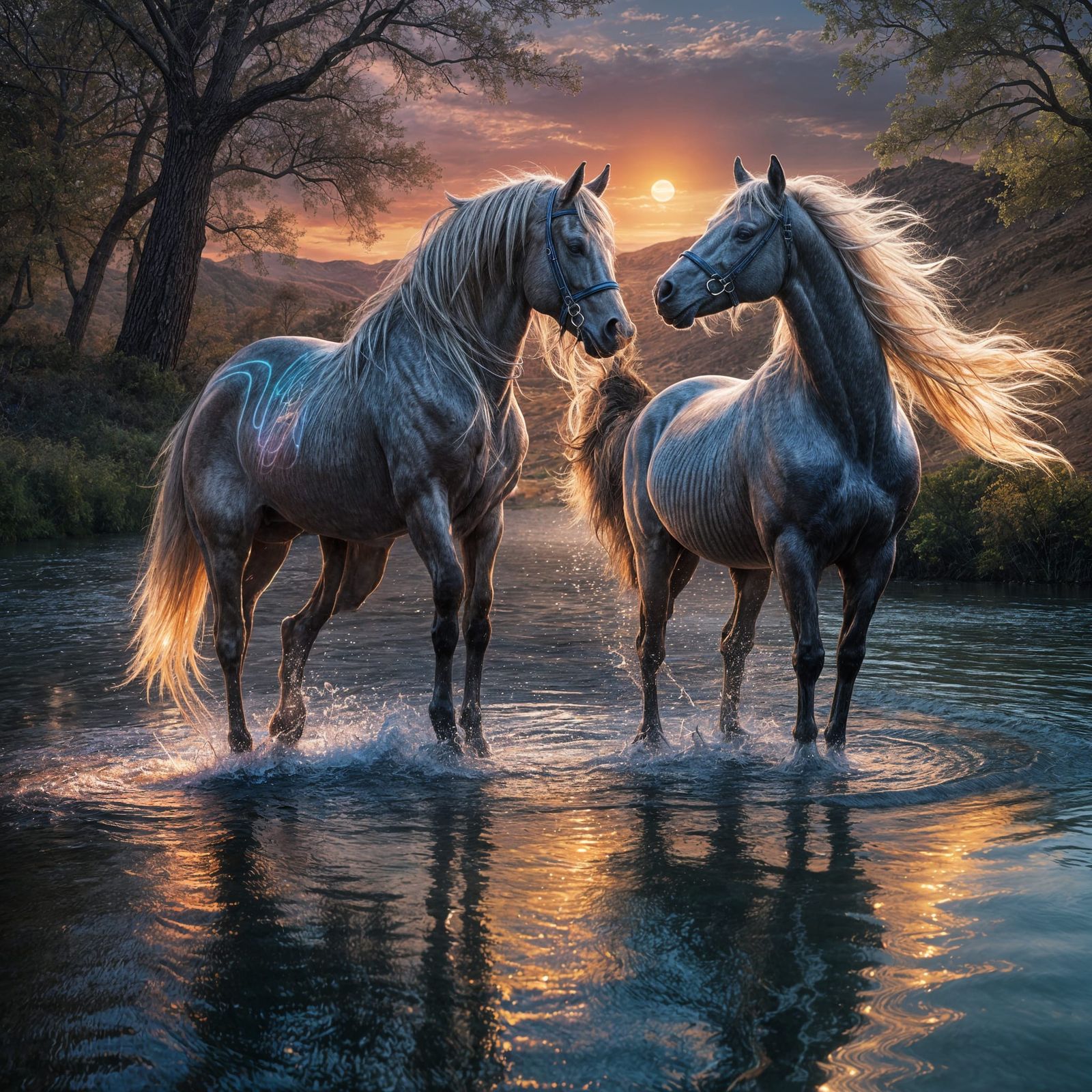 Astral Man and Horse River Sunset