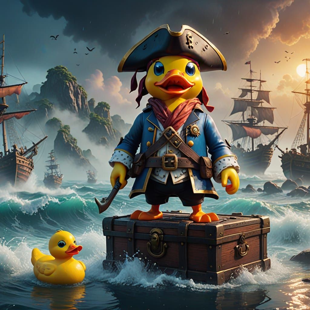 Vibrant Rubber Duck Pirate Captain in Treasure Cove