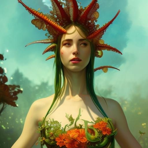 Venus Flytrap Maiden in Art Nouveau Style