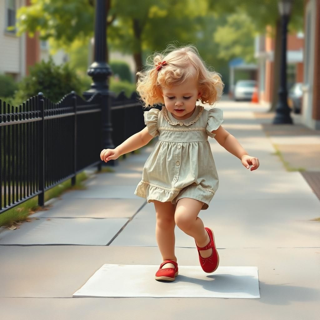 Child Playing Hopscotch in Watercolor Style