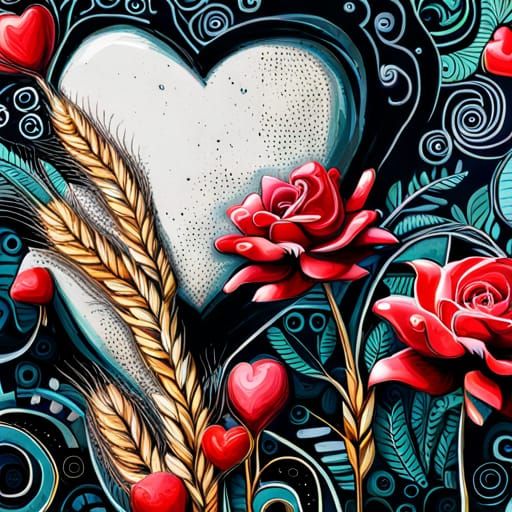 Mixed Media Floral Art with Black Rose and Patterns