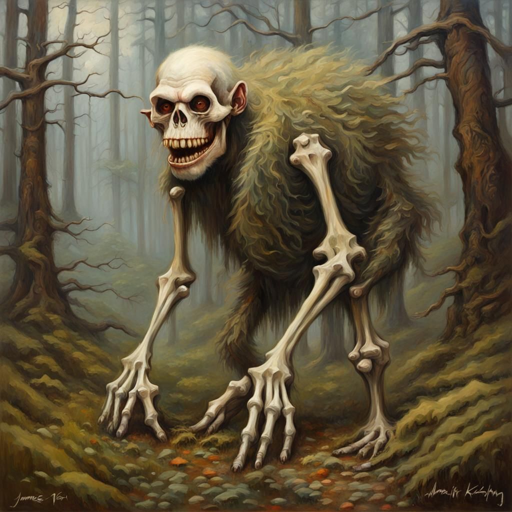 Surreal Troll Skeleton Yeti Hybrid Painting