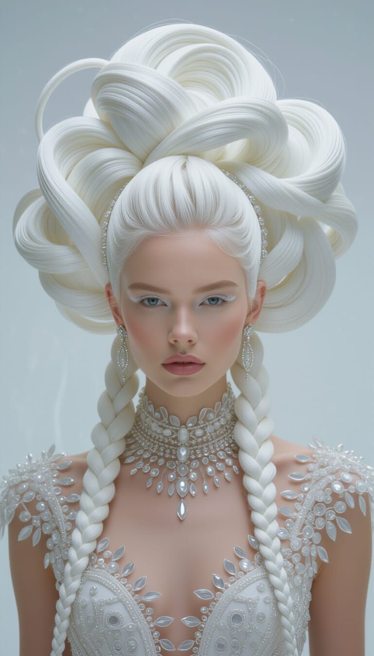 Avant-Garde Portrait of Sculptural White Hairstyles