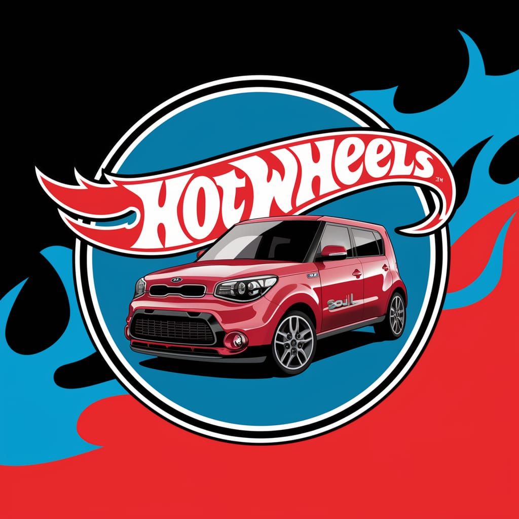 Hot Wheels Logo Featuring a Red Kia Soul