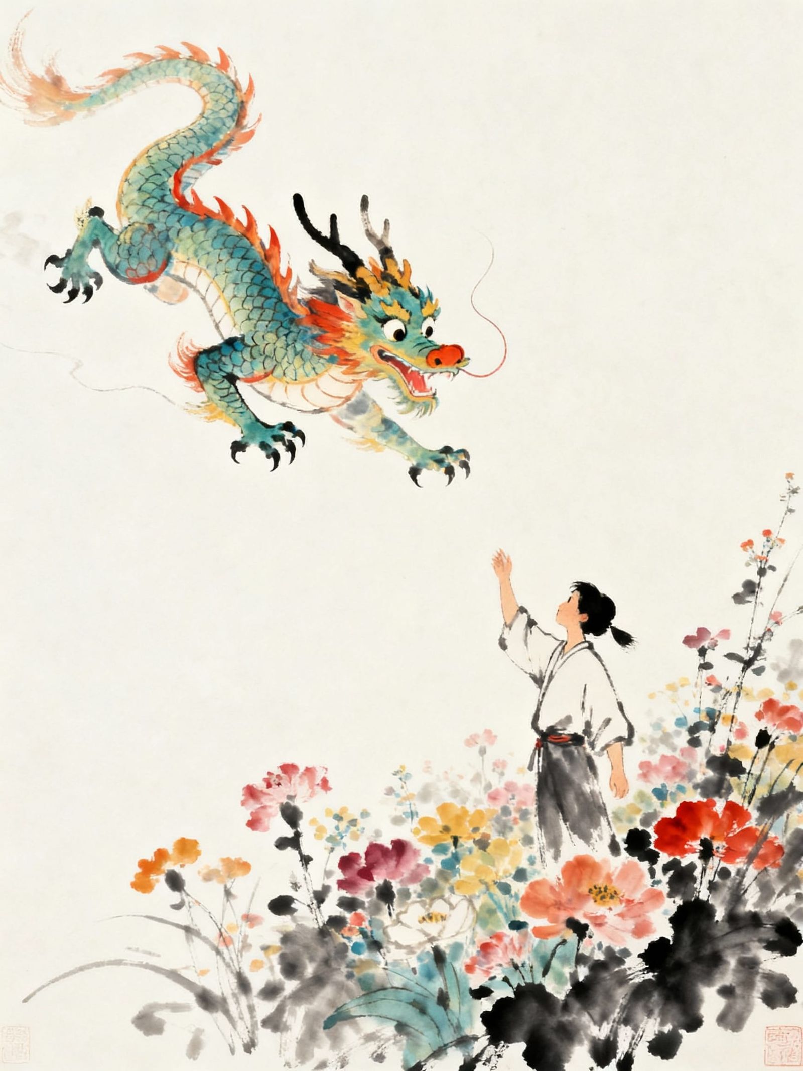 Adorable Dragon Playing in Flower Garden