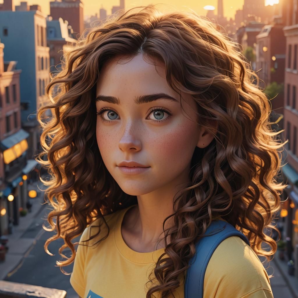 Girl with Brown Hair, Pixar-Style 3D Portrait