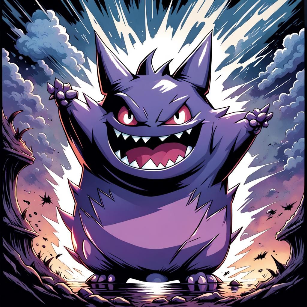 Gengar Pokemon in Comic Book Art Style