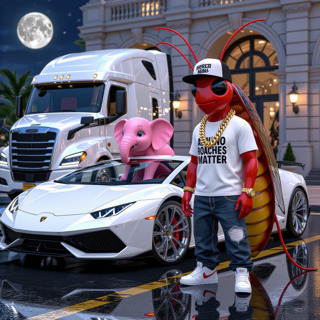 Humanoid Roach Rapper in 3D Anime Style