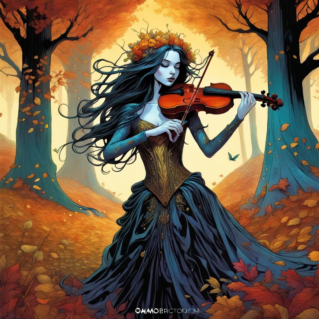 Faerie Princess in Autumnal Woodland, Tim Burton Style