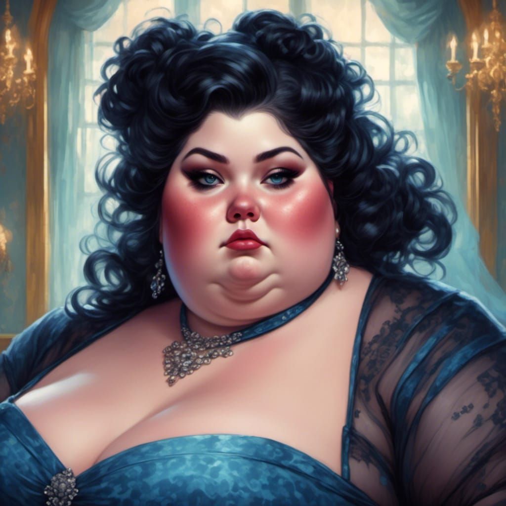 Curvy Noblewoman in Light Blue Dress: Hyperrealistic Portrai...