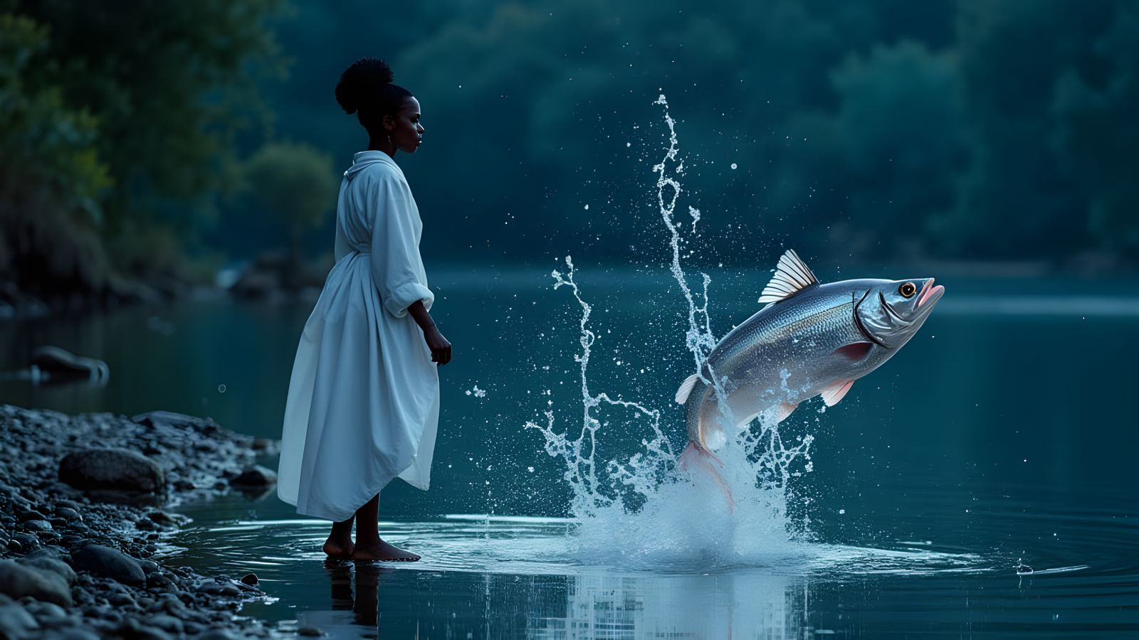 Silver Fish Leaping: Hyperrealistic Splash Art