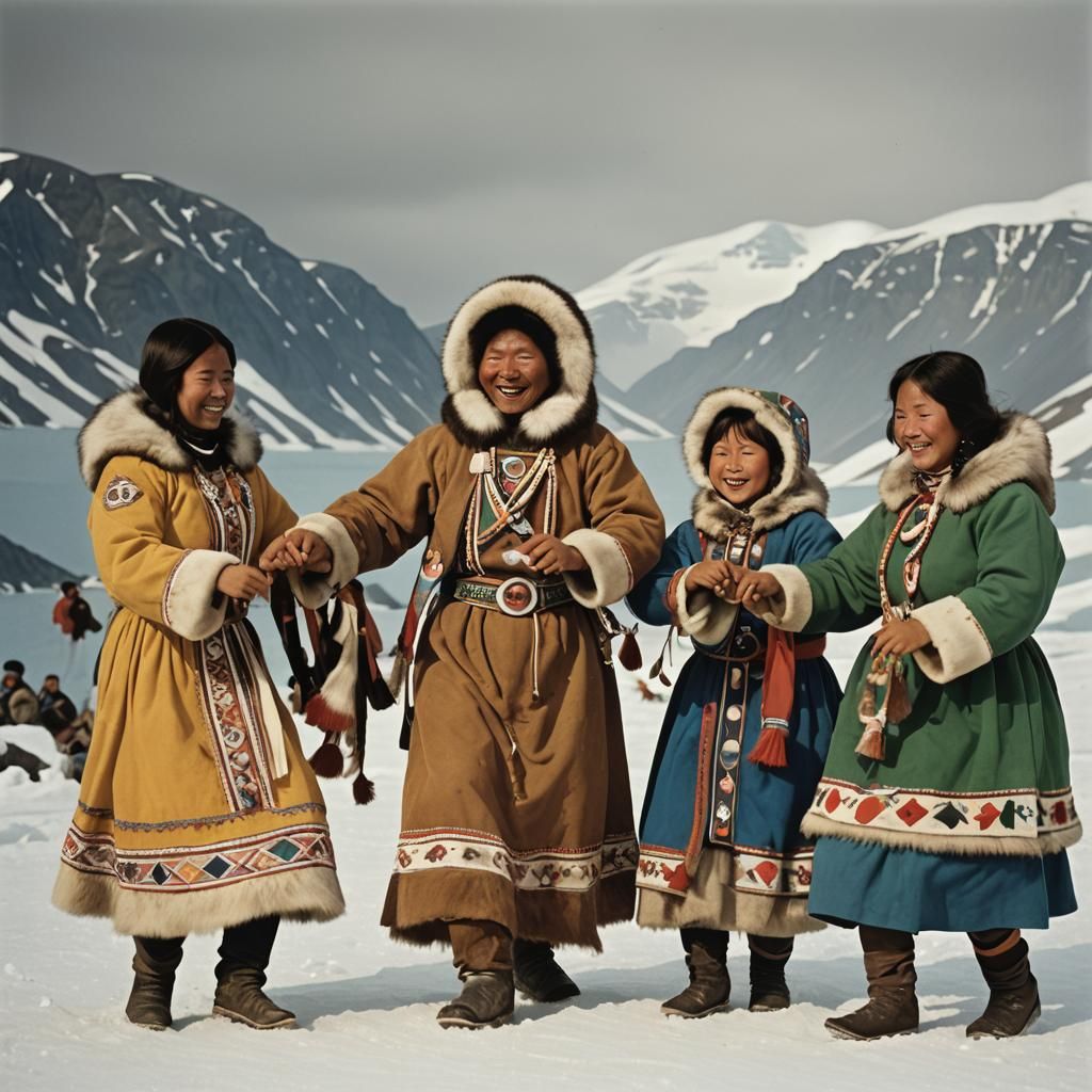 Inuit Family Dancing in Traditional Dress